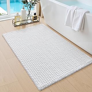 Bathroom Rugs 24x36, Non Slip Washable Bath Mat, Absorbent Chenille Bathmat, Ultra Soft Thick Carpet for Tub Shower Floor, White