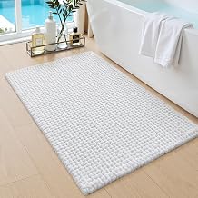 DEXI Soft Chenille Bath Mat 40 x 60 cm, Ultra Absorbent Bathroom Rug, Non-Slip Shower Mat for Bathroom Floor, Quick Dry and Machine Washable, White