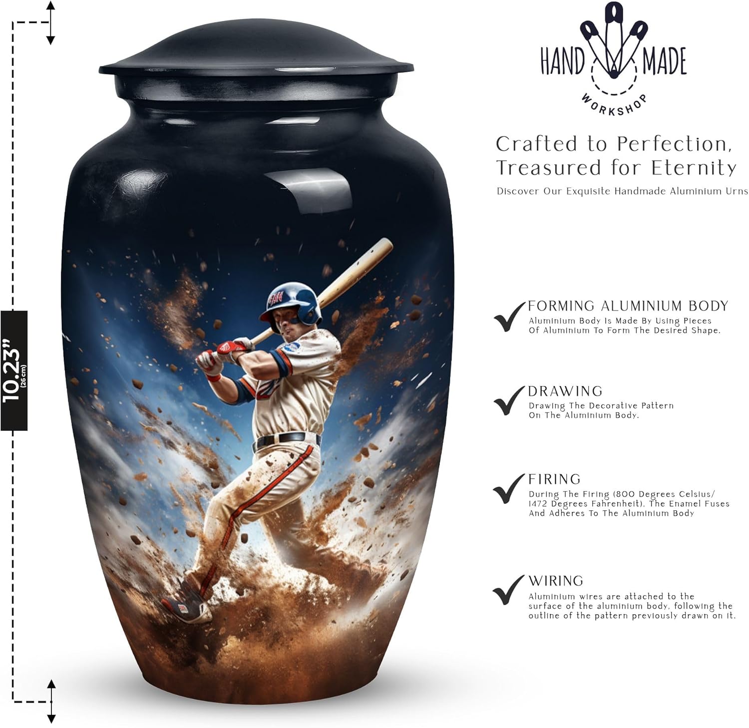 Baseball Urn - Cremation Urns Large Adult Male & Female - Baseball Urns for Human Ashe - Large Adult Urn for Human Ashes Men 10 Inch - Image 2