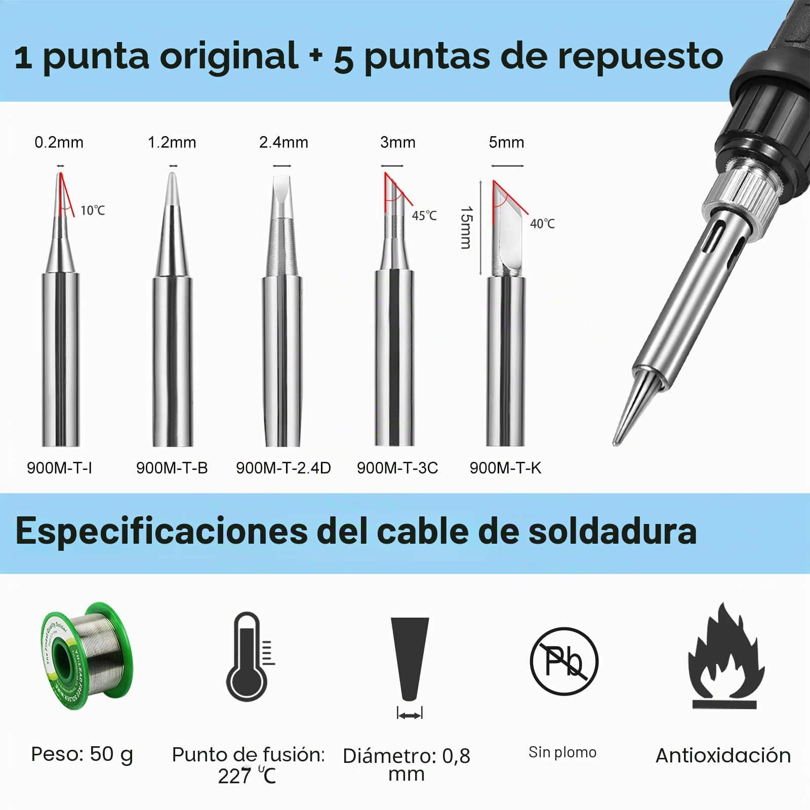 Preciva 927II - Estación de soldadura LCD digital, 60 W, 90-480 ℃ ajustable, 5 cabezas, ℉/℃ botones, función de sueño, control del termostato