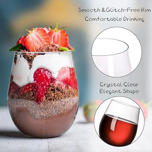 Miniatura 5 de Tebery Paquete de 12 copas de vino de plástico irrompibles sin tallo 20 onzas vasos de vino transparentes resistentes y reutilizables para champán