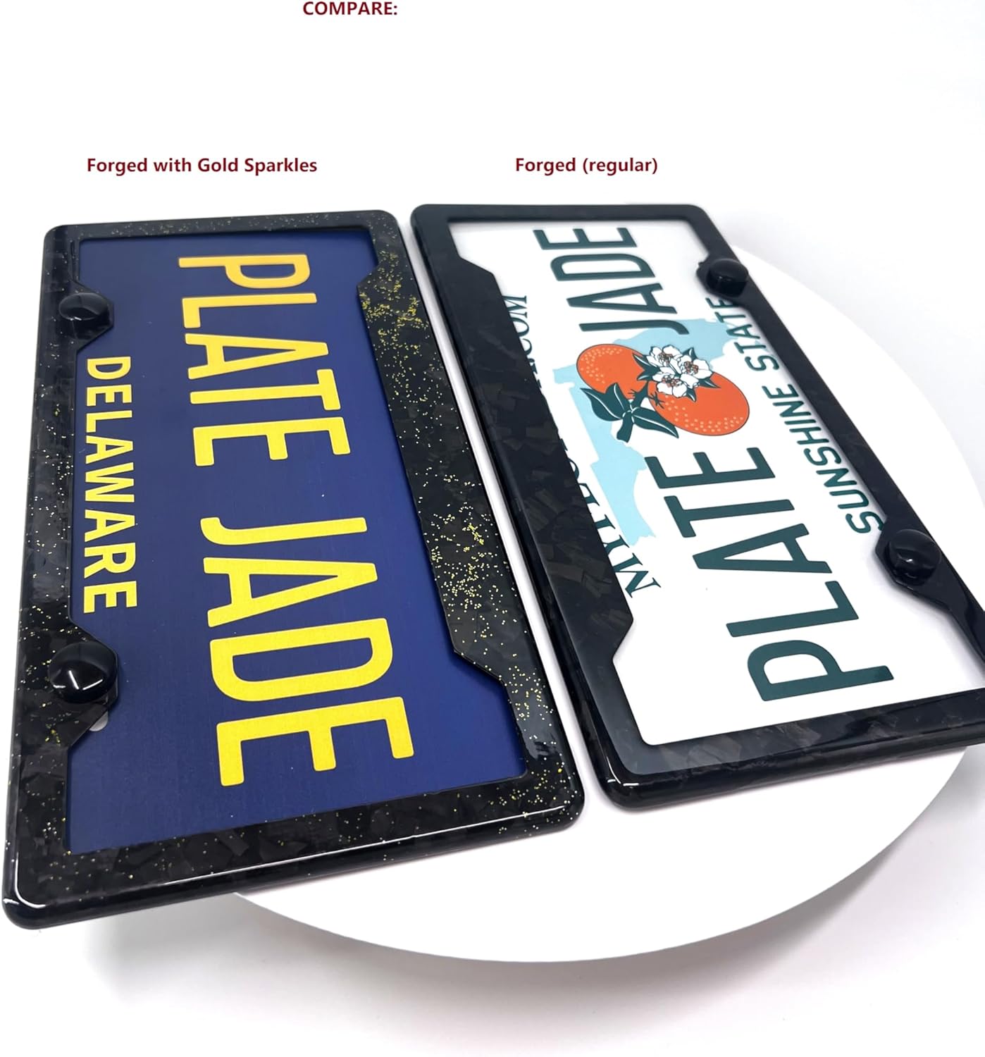 100% Real 3k Twill Weave Carbon Fiber Car License Plate Frame, UV Protection, Front Rear Universal Fit USA Canada Mexico Standard Size tag Holder (Forged)