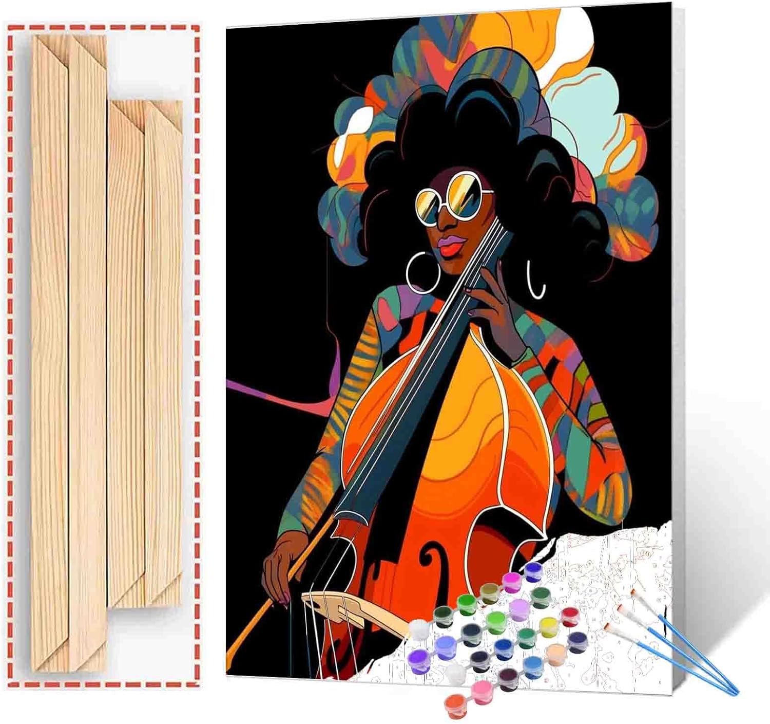 Black Girl Play Violin Paint by Numbers Kits with Brushes Acrylic Oil Painting for Adults s African America Women Pictures Scandinavia Arts Craft Bedroom Office Decor Afro Ethnic Gift(DIY Frame)