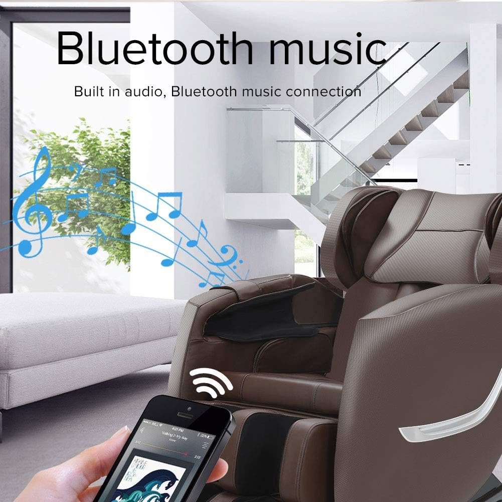 SMAGREHO New Full Body Electric Zero Gravity Shiatsu Massage Chair with Bluetooth Heating and Foot Roller for Home and Office(Khaki): Furniture & Decor