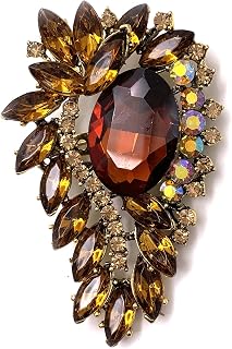 SELOVO Leaf Flower Green Rhinestone Crystal Brooch Pin Accessory Gold Tone
