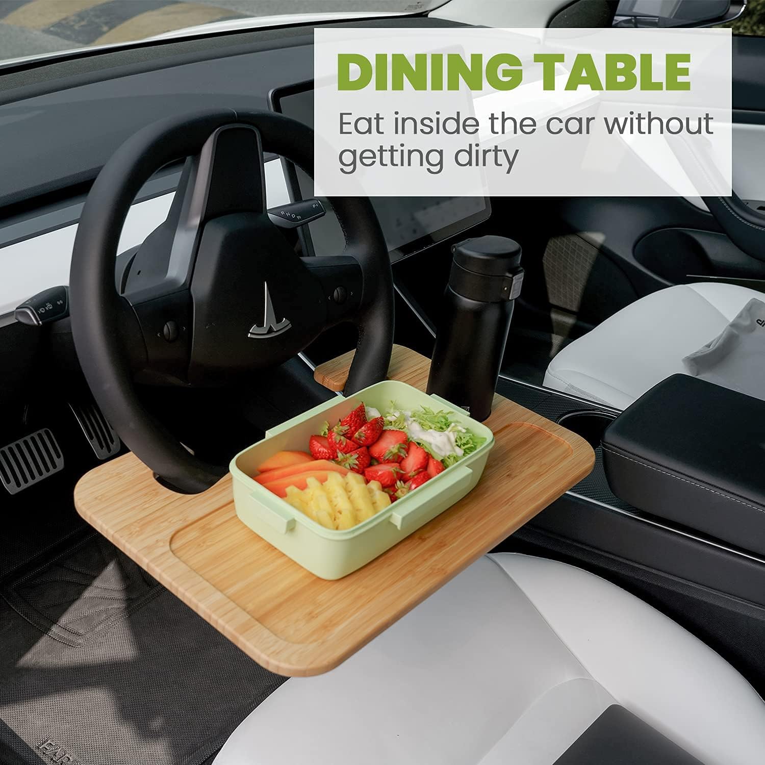 HEYTRIP Bamboo Double-Sided Steering Wheel Tray with Storage Bag, Smooth Finish Steering Wheel Desk for Laptop, iPad or Notebook : Automotive