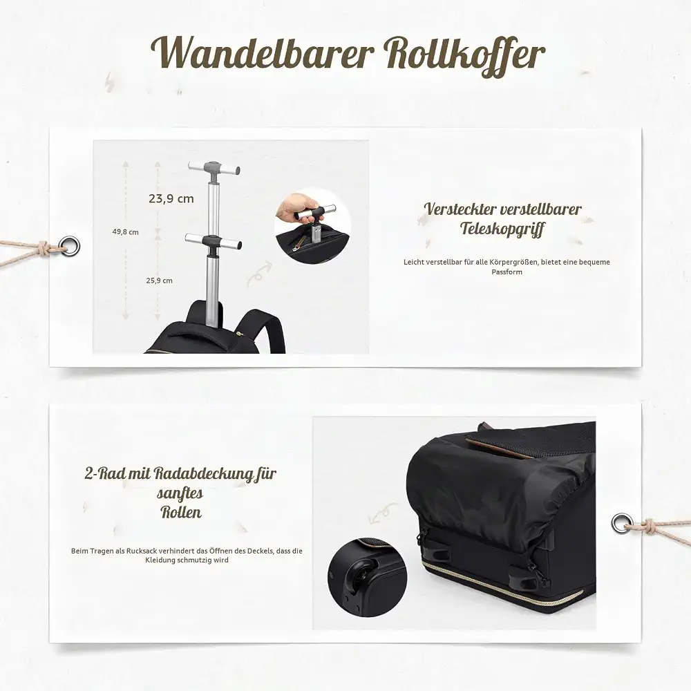 Rucksack mit Rollen und 17-Zoll-Laptopfach, 32 Liter, Foto 4