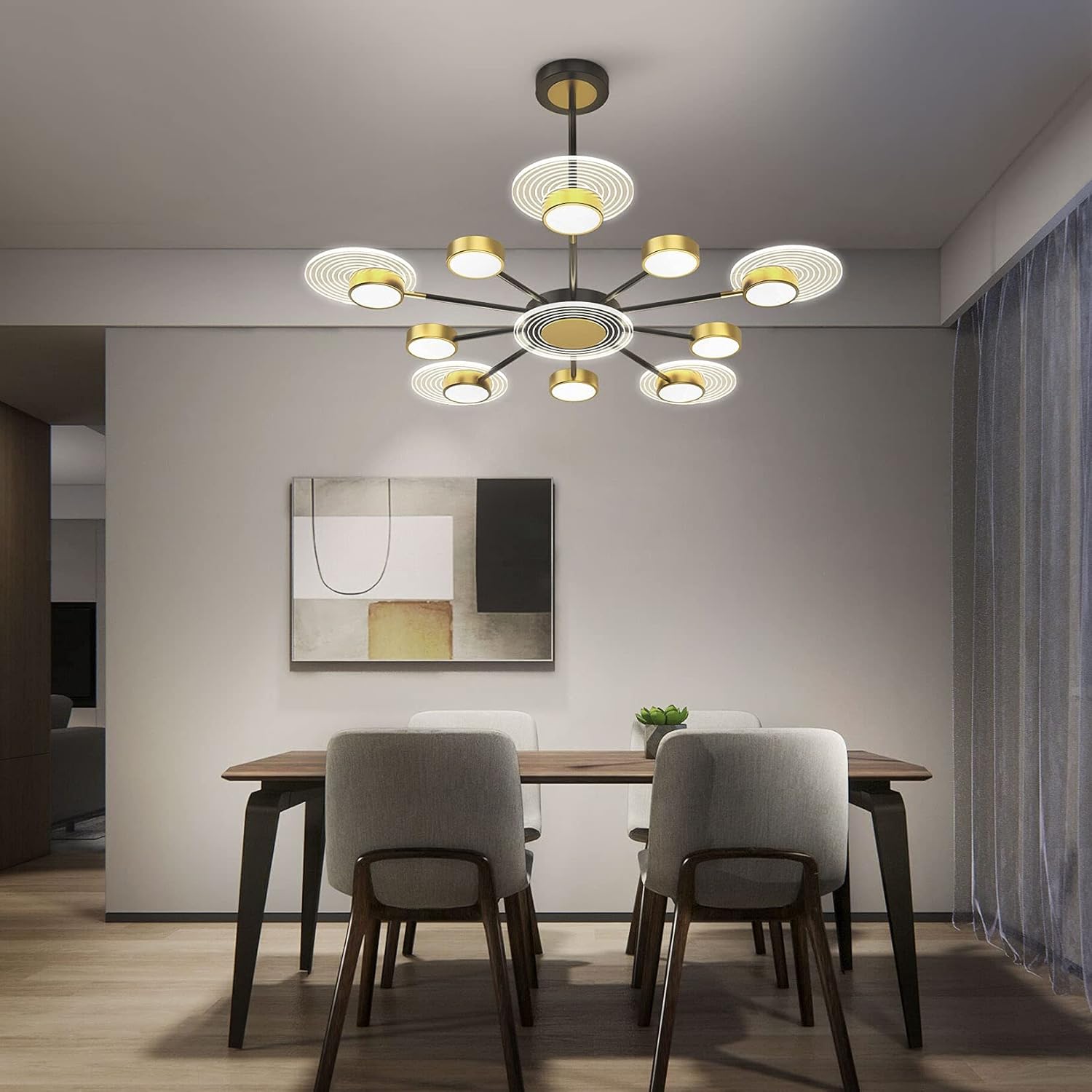 Modern Chandeliers LED Pendant Light Advanced Easy to Install Dimmable Chandelier Black and Gold with10 Light Sputnik Chandelier Light Fixture for Dining Room,Kitchen,Bedroom,Living Room,3000K-6000K - - 