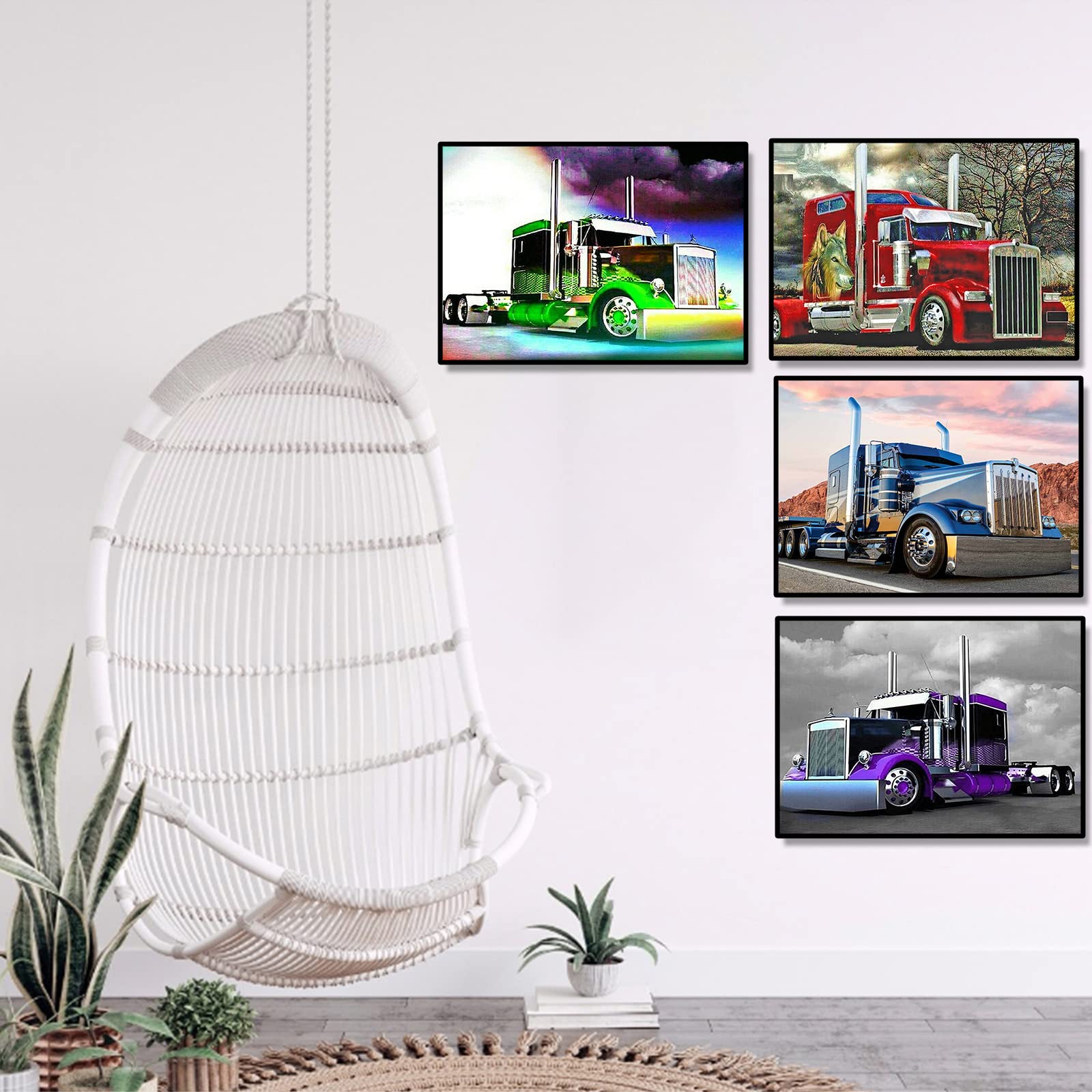 Diamond Painting Set – 4x LKW-Bilder, 30x40 Cm, Inkl. Werkzeug