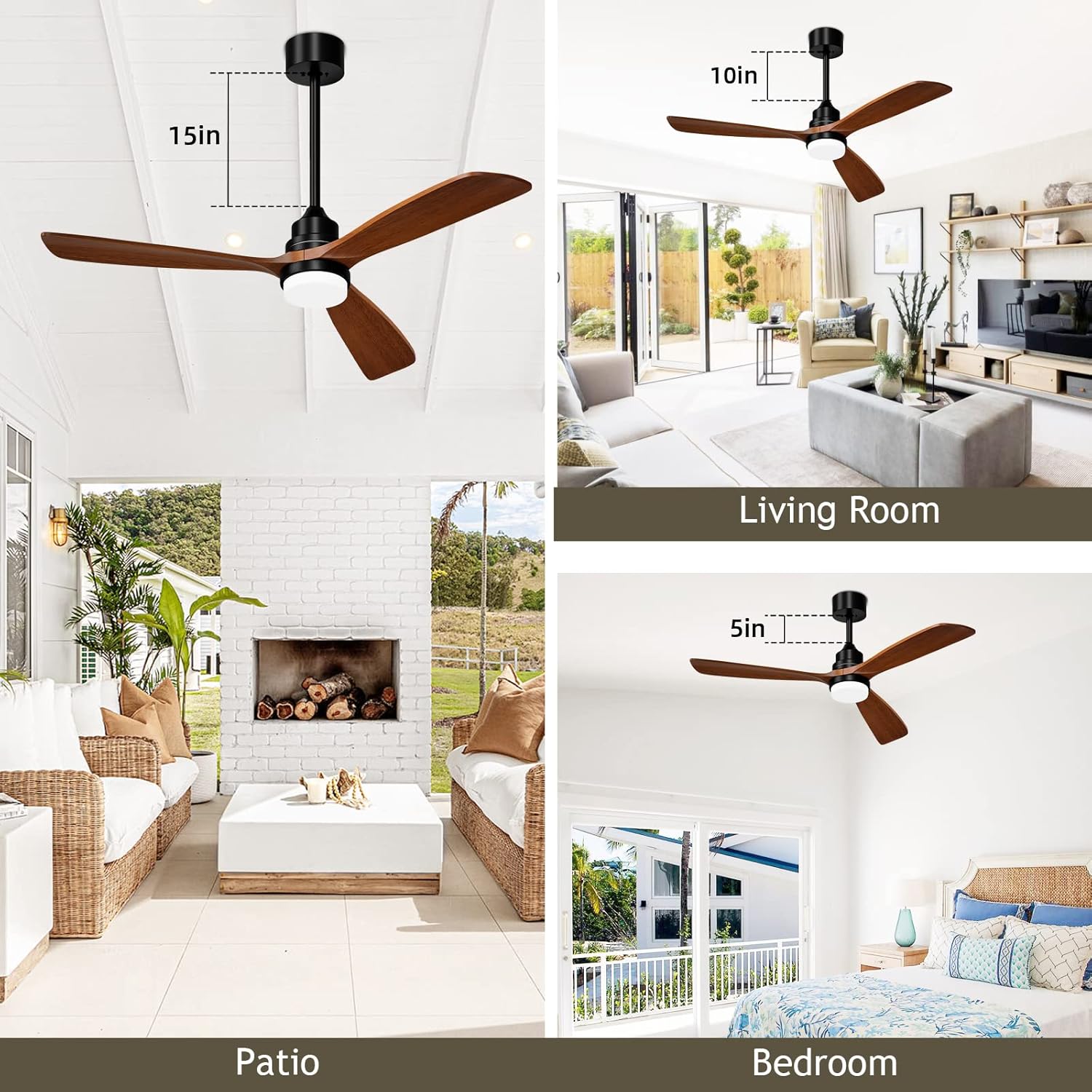 CLUGOJ 52" Ceiling Fans with Lights Remote Control, Indoor Outdoor Wood Ceiling Fan Matte Black Reversible DC Motor for Patio Living Room, Bedroom, Office : Tools & Home Improvement