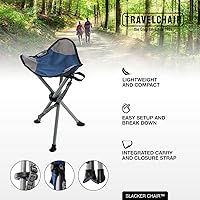 Vista 4 de Travel Chair Slacker Silla trípode para campamento, silla ligera, correa de transporte ajustable para un fácil transporte, patas de pato de gran Azul