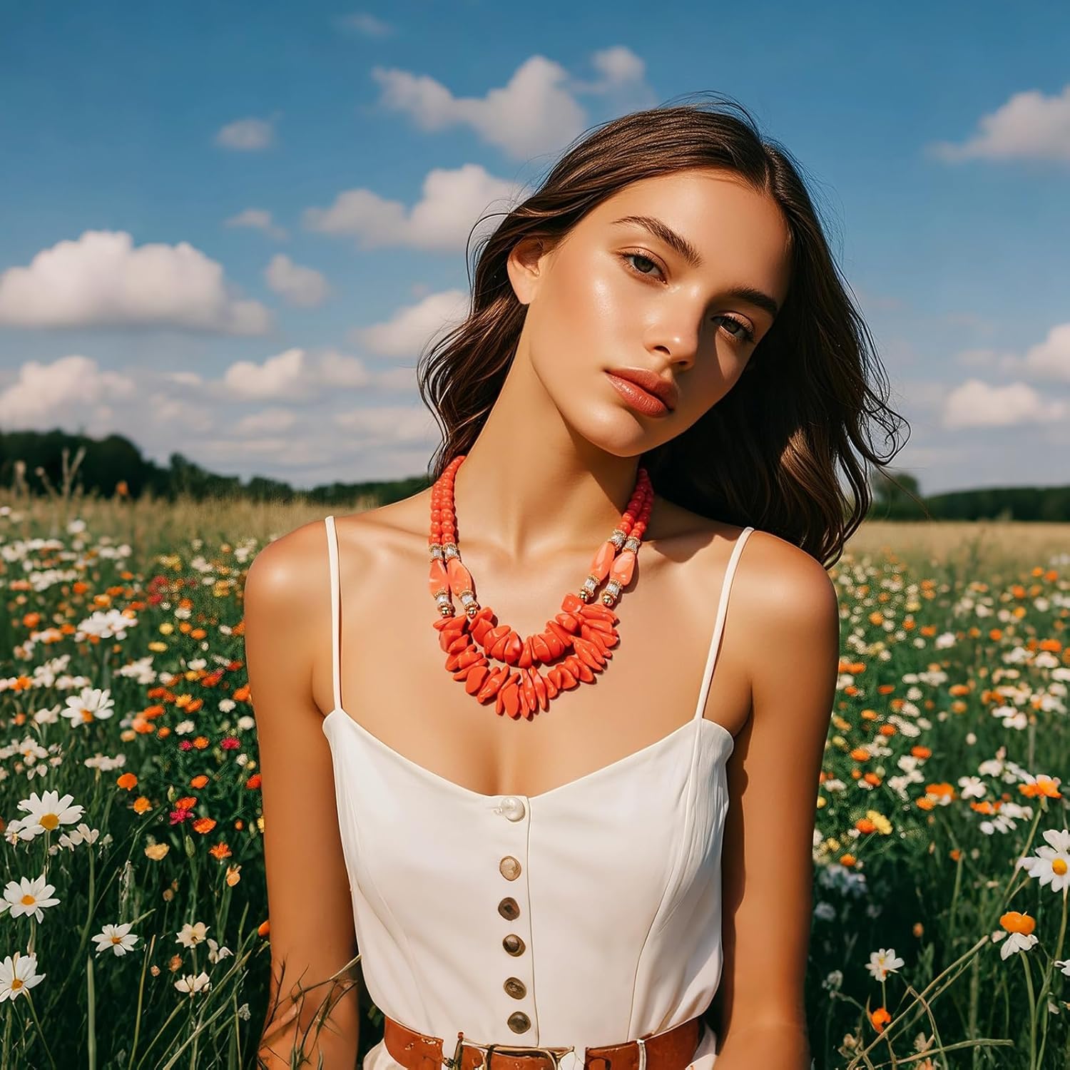 Bocar 2 Layer Statement Chunky Clavicle Necklace With Double Layered Irregular Beads Necklaces for Women (NK-10789) - Image 2