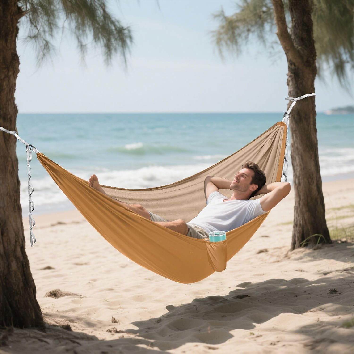 Bronze Foldable Camping Hammocks Hammocks with Tree Straps 114" x 54"