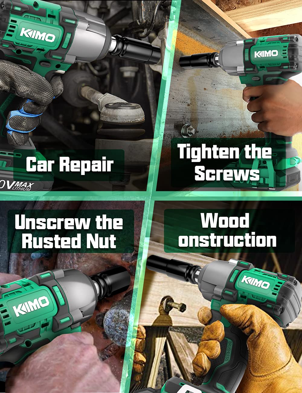 Buy KIMO Cordless Impact Wrench 1/2", Brushless Motor with 300 Ftlb