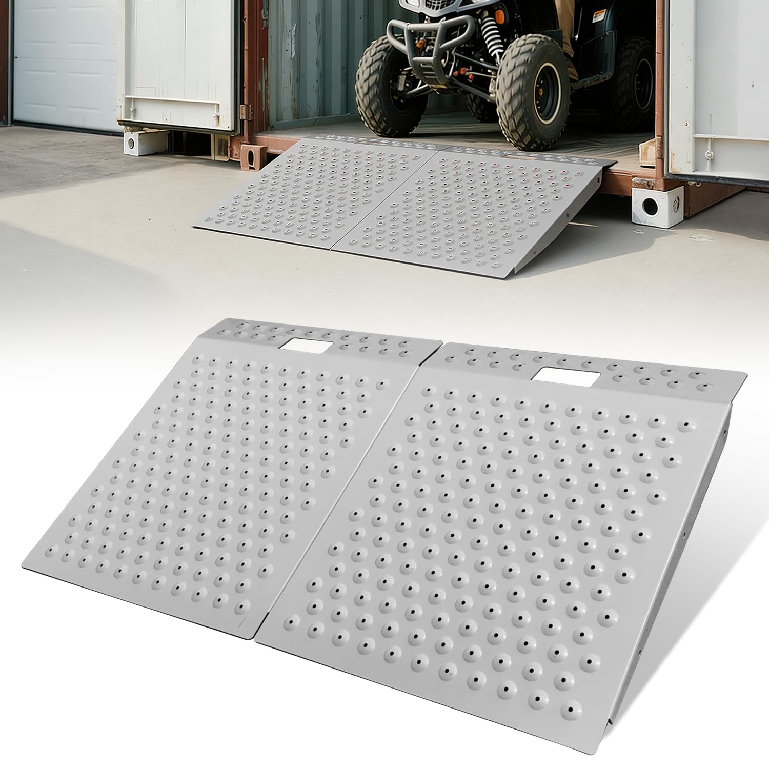 Photo 1 of ***SIMILAR*** Shed Ramps 2 Pcs, 29" x 48" Shed Ramp for Riding Mower & Lawn Equipment, 1500 lbs Capacity Anti-Slip Punch Plate Ramp for Garages, Barns, Metal Ramps for Wheelchairs, ATV, Lawnmower, Golf Cart