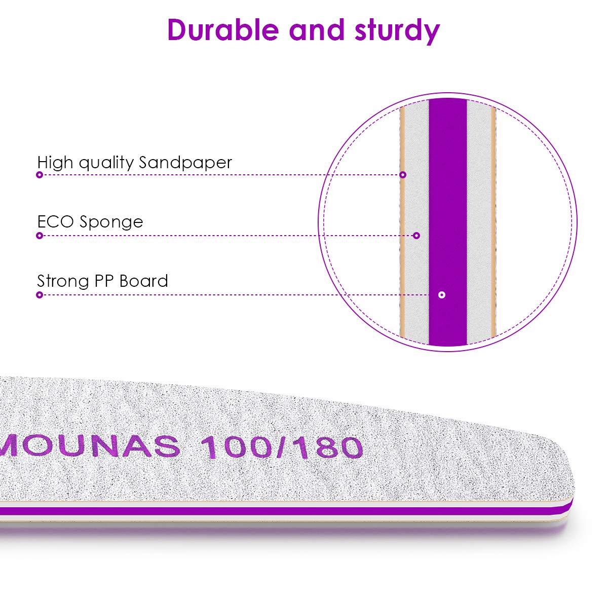 100Pack Nail Files for Acrylic Nails, Professional 100/180 Grit Double Sided Coarse Emery BoardsNail File Manicure Tools Home Salon