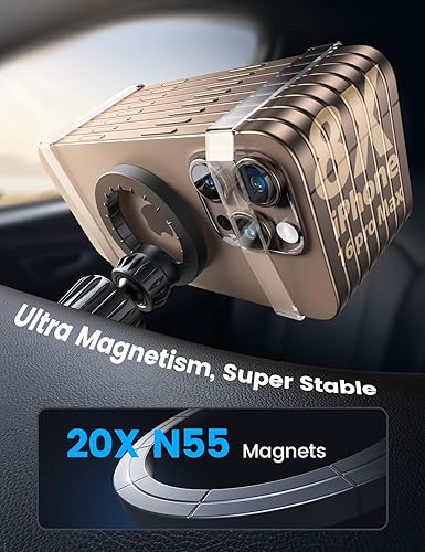 Miniatura 5 de Lamicall Soporte para automóvil Magsafe - 20 imanes N55 Soporte magnético para teléfono para tu salpicadero de automóvil, soporte de teléfono para
