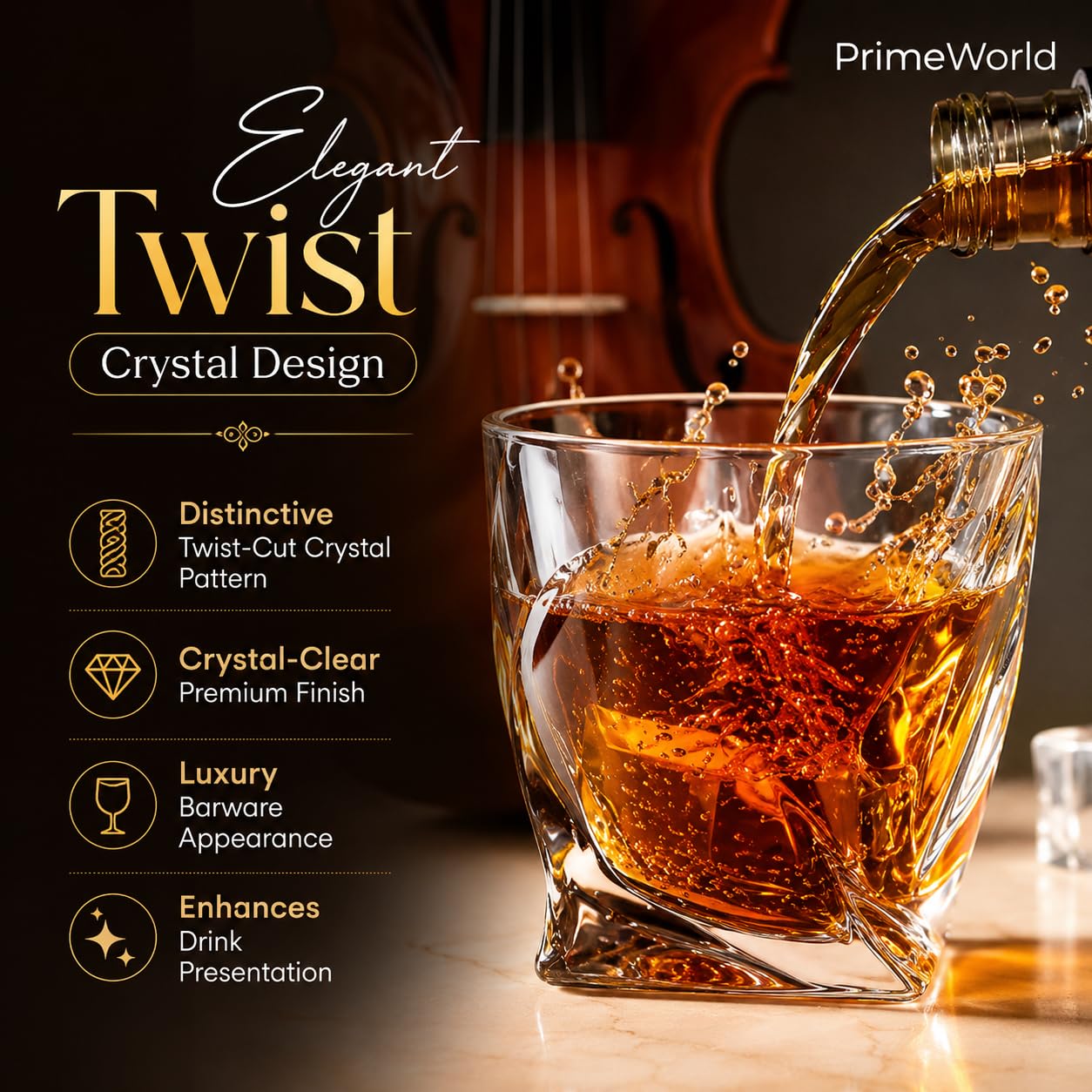 PrimeWorld Twist Whiskey Glasses - Set of 6 -4