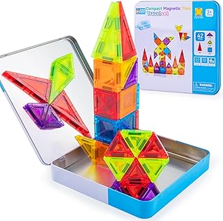 Easter Gifts for Kids Magnetic Tiles Travel Toys for Toddler, Magnetictile Block Airplane Car Road Trip Activities Essential, Preschool Learning Sensory Toy, Easter Basket Stuffer for 3-4-5-6-7-8