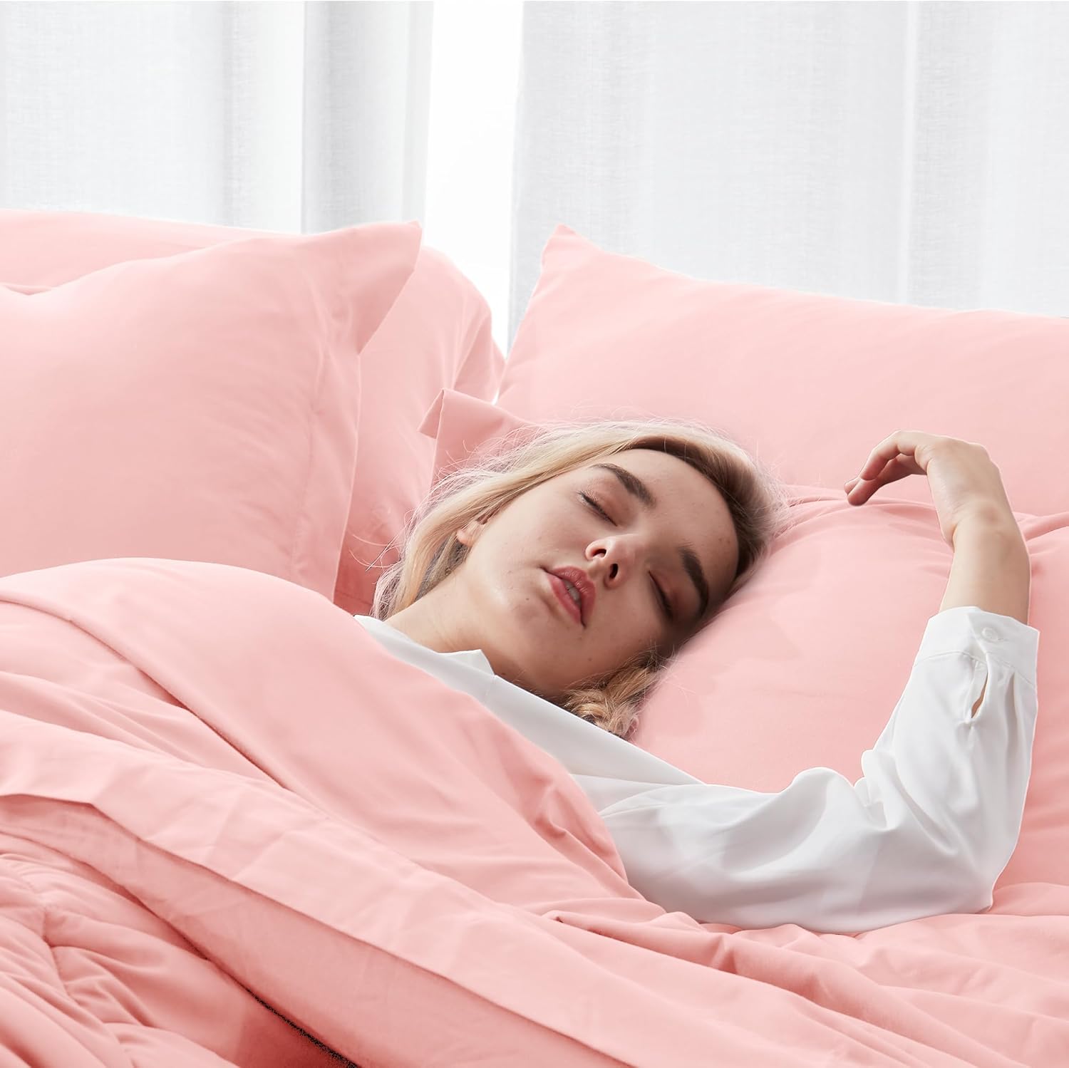 Newspin Full Comforter Set Pink - Bed in a Bag Full Size 8 Pieces, All Season Bed Set, Fluffy Comforter Set with Sheets, Sheet Set Quilt Blanket, Pillowcases & Shams & Bed Skirt