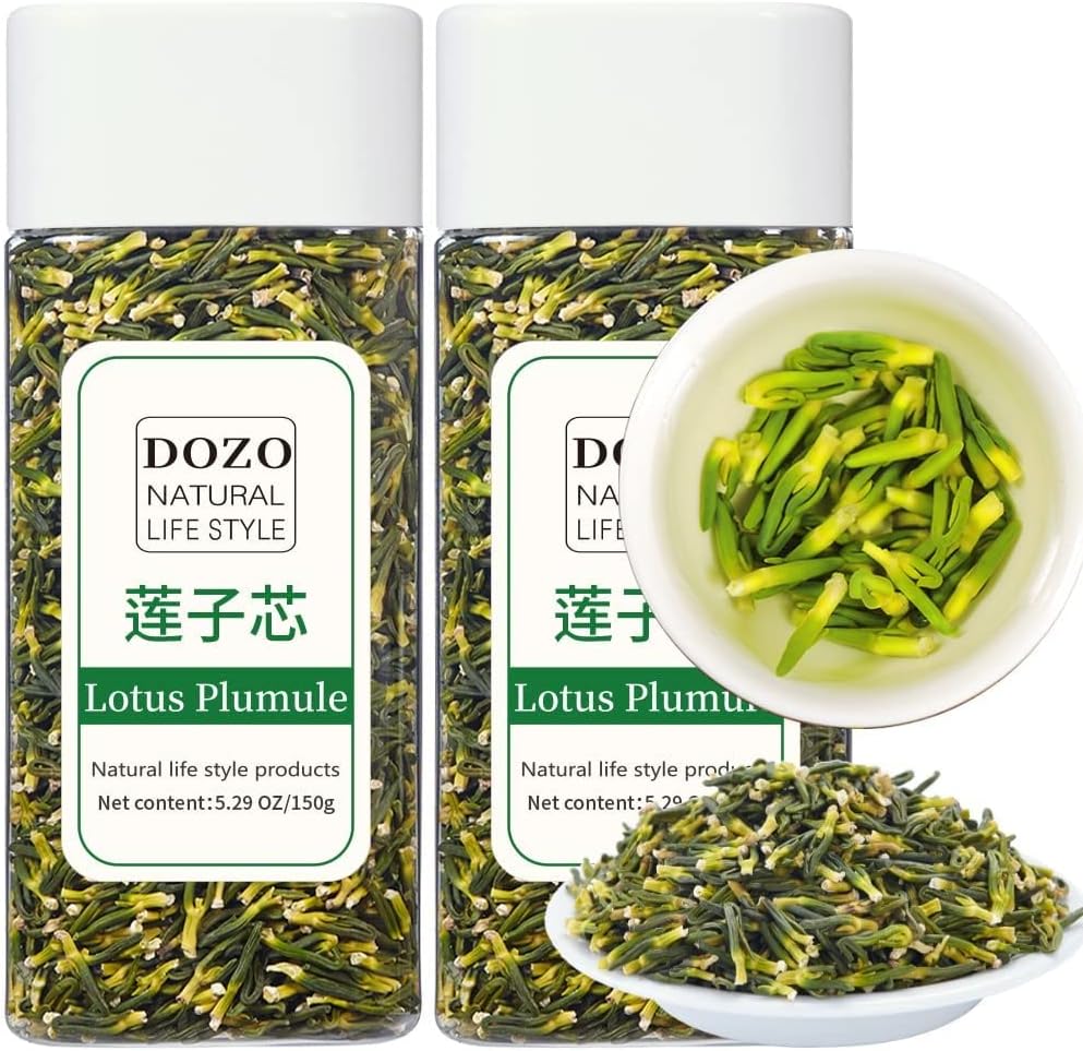 DOZO Dried Lotus Plumule Tea 10.58oz/300g Wild Natural Lotus Seed Core Premium Chinese Herbal Bitter Tea Dried Herbs, Sulfur Free, Caffeine Free 莲子心 特级免洗莲子芯