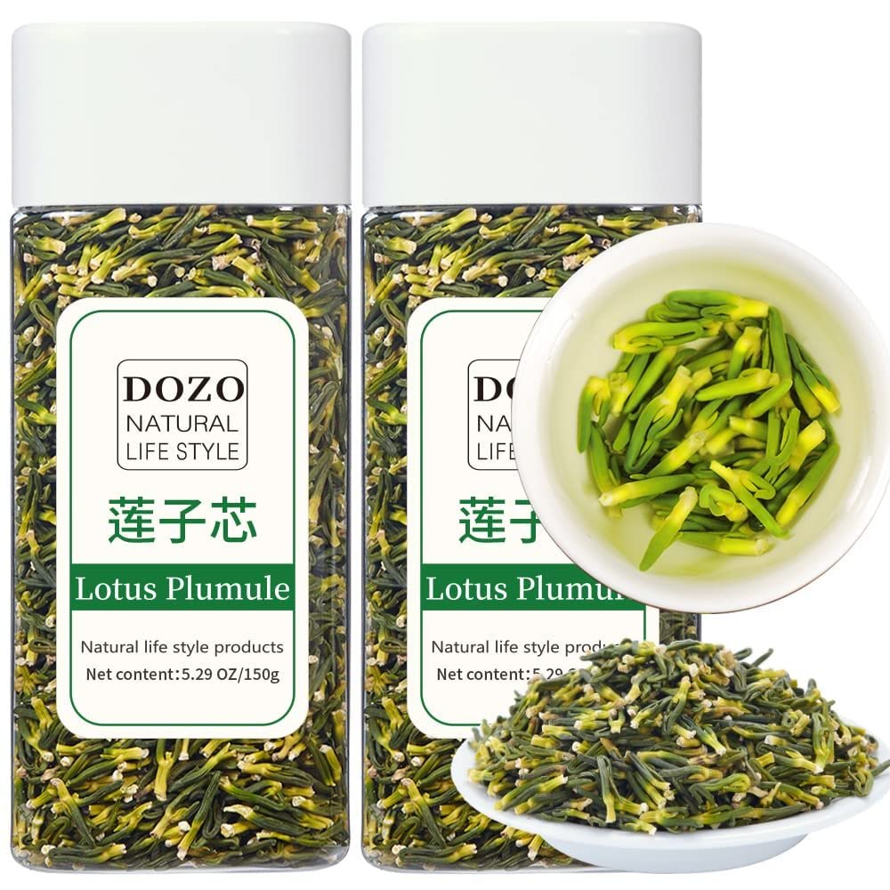 DOZO Dried Lotus Plumule Tea 10.58oz/300g Wild Natural Lotus Seed Core Premium Chinese Herbal Bitter Tea Dried Herbs, Sulfur Free, Caffeine Free 莲子心 特级免洗莲子芯