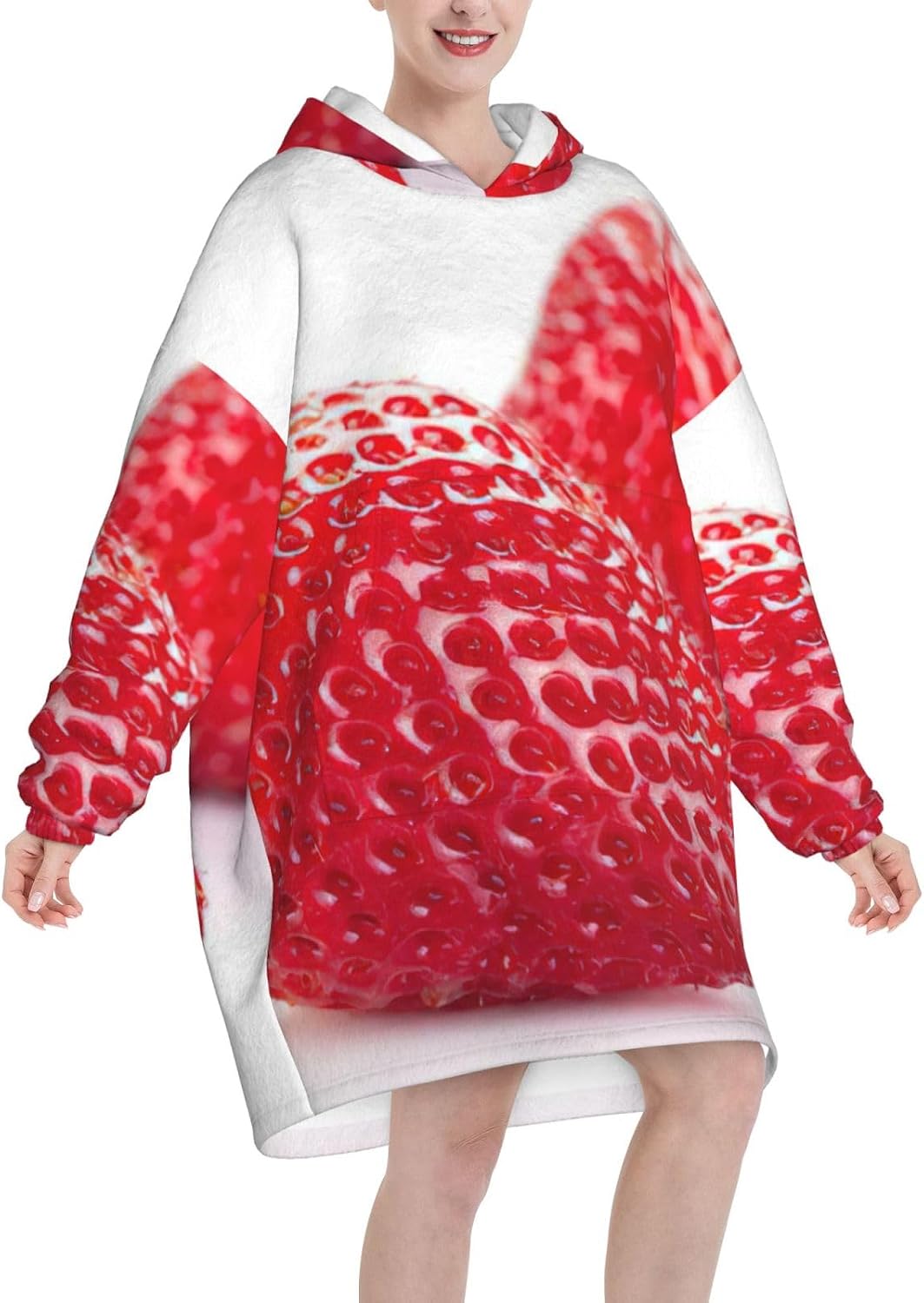 Strawberryprint Oversized Hoodie Blanket, Super Soft Warm Comfortable Hoodie, Wearable Blanket Adult