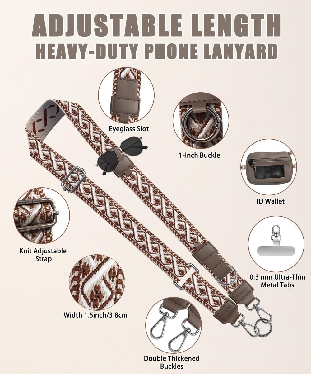 Phone Lanyard Crossbody with RFID Wallet & Eyeglass Holder, Anti-Theft Cell Phone Strap for Travel, Universal