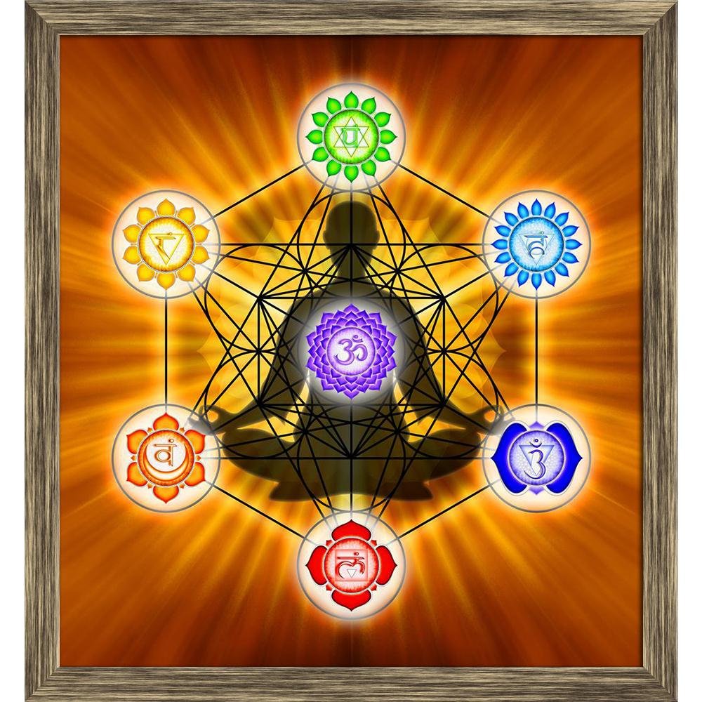 ArtzFolio Metatrons Cube & Chakras D2 Tabletop Painting Antique Golden Frame 6 X 6.4Inch