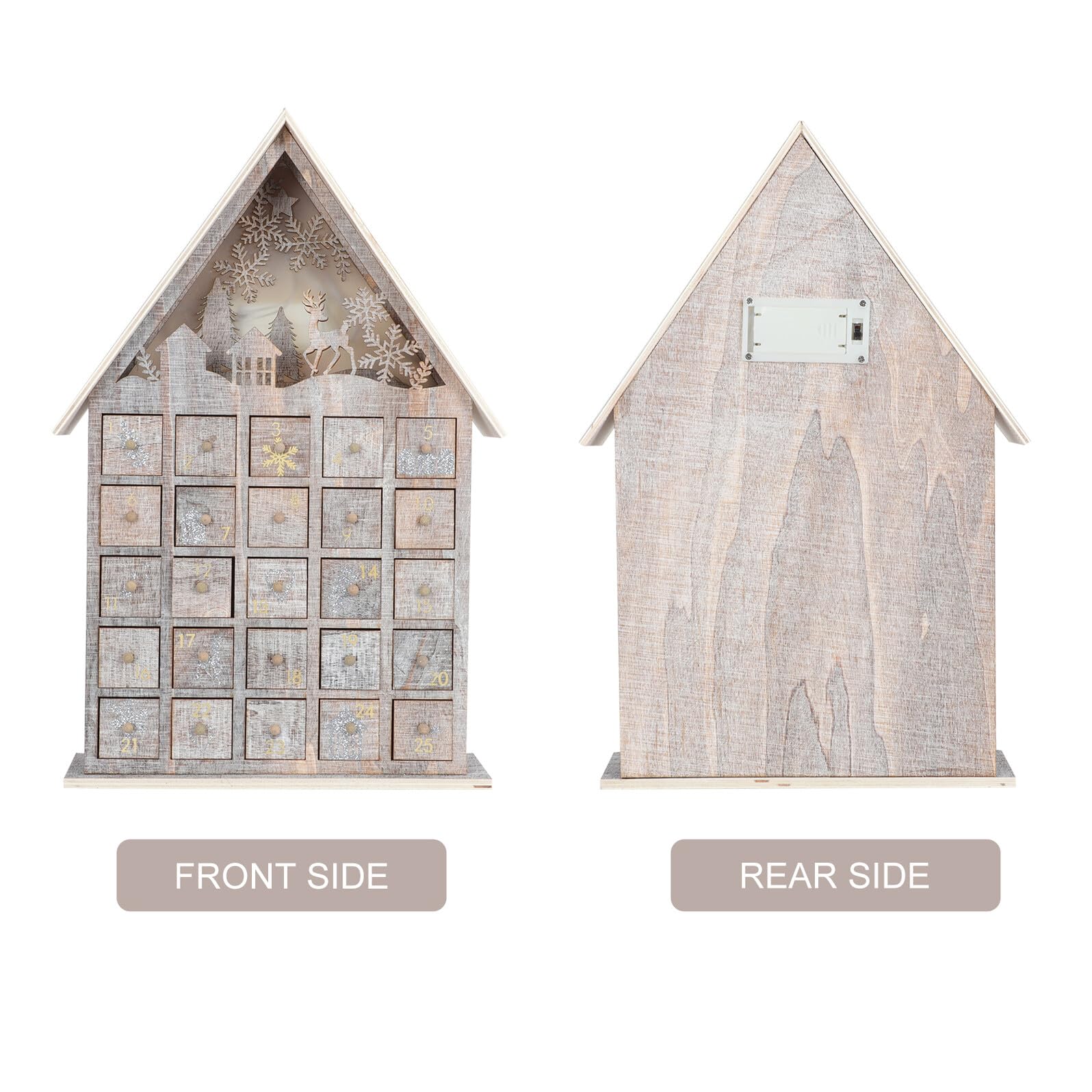 Gatuida Holz Adventskalender mit Schubladen Leuchtendes Weihnachts Deko Ornament für Tischdekoration mit 5 Fächern für Kleine Überraschungen