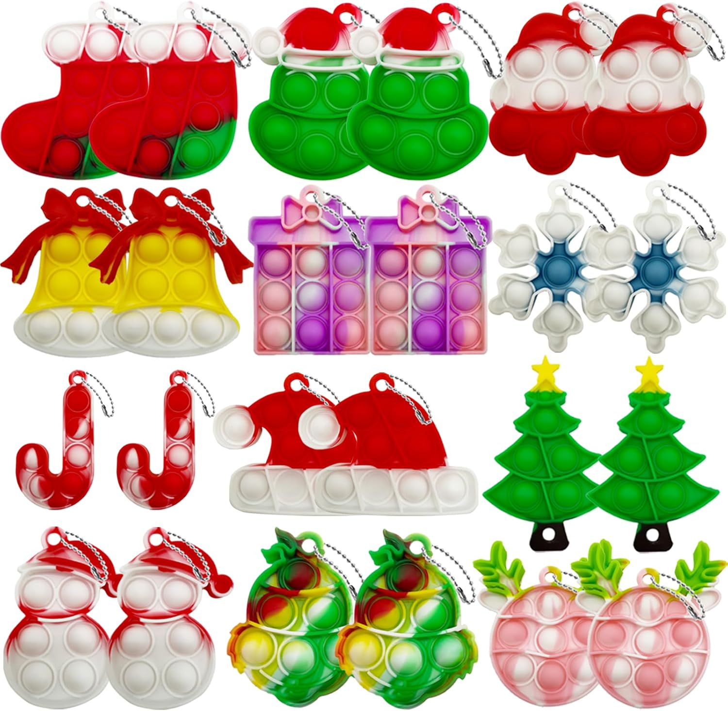 Christmas Pop Fidget Toys Bulk – Mini Pop Keychain Its Toys for Kids, Santa Snowman Tree Snowflake Designs, Holiday Party Favors, Classroom Prizes,Xmas Gifts for Students (24PCS)