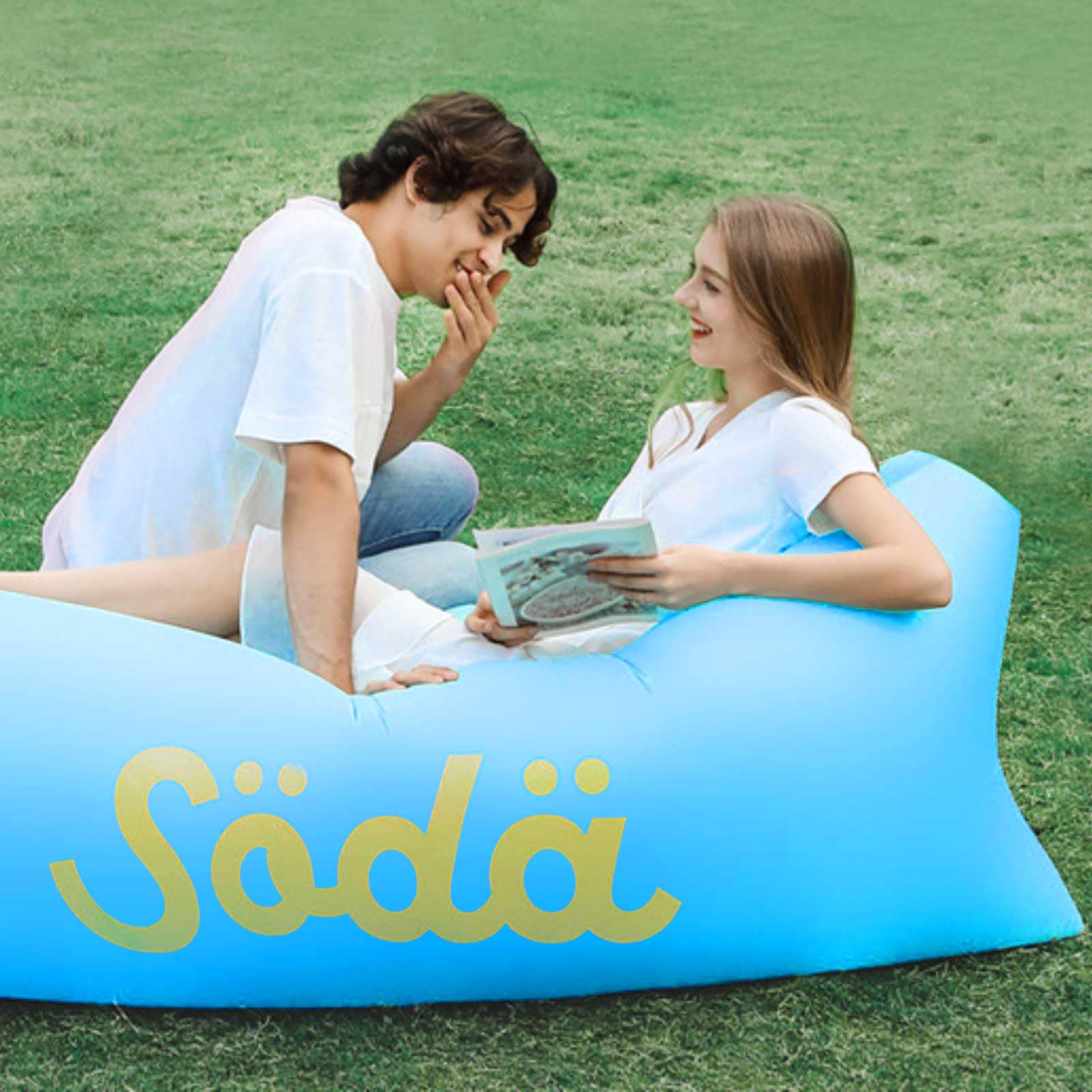 Balakaka Nadmuchiwana kanapa dmuchana sofa 160 x 75 x 55 cm, przenośne krzesło kempingowe na zewnątrz, torba do przechowywania, składana, leniwa sofa, na kemping, plażę, wędrówki