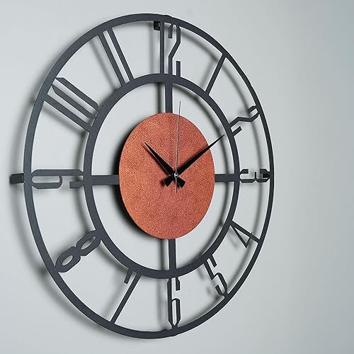 Miniatura 140 de Reloj de pared de metal de 20 pulgadas, redondo, silencioso, moderno, analógico, grande, funciona con pilas, reloj de pared para sala de estar, Negro