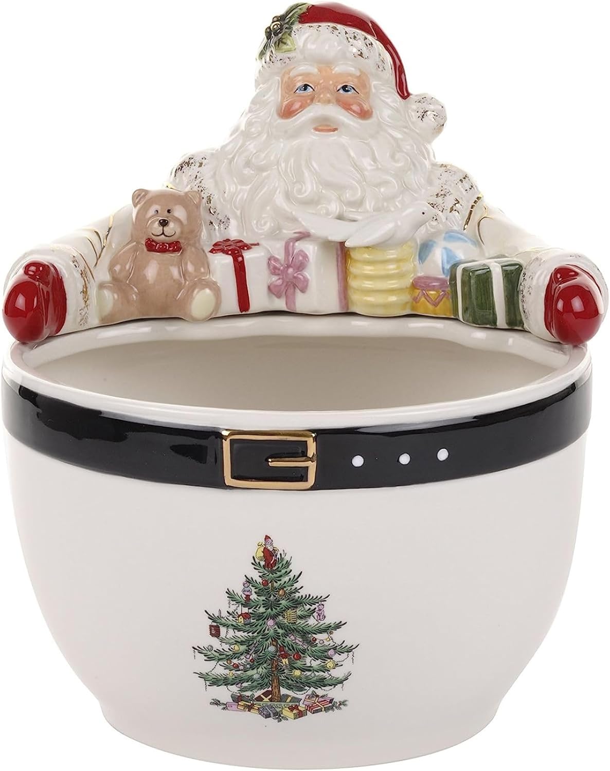 Spode Christmas Tree Santa 9-Inch Nut Bowl – Decorative Earthenware Bowl for Candies, Nuts, Desserts & Holiday Treats – Elegant Christmas Tableware with 22-Karat Gold Accents