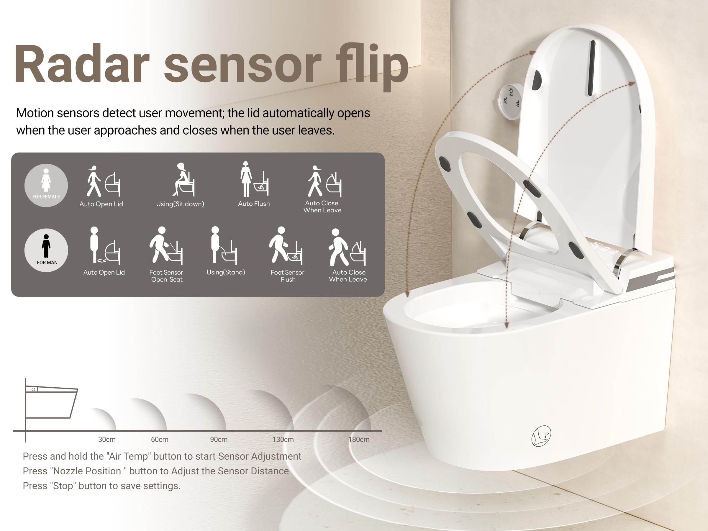 MEJE #T010G - Inodoro inteligente para colgar en la pared, inodoro colgante de pared con combo de bidé, tanque de agua integrado, asiento con calefacción, agua tibia, secadora, descarga automática