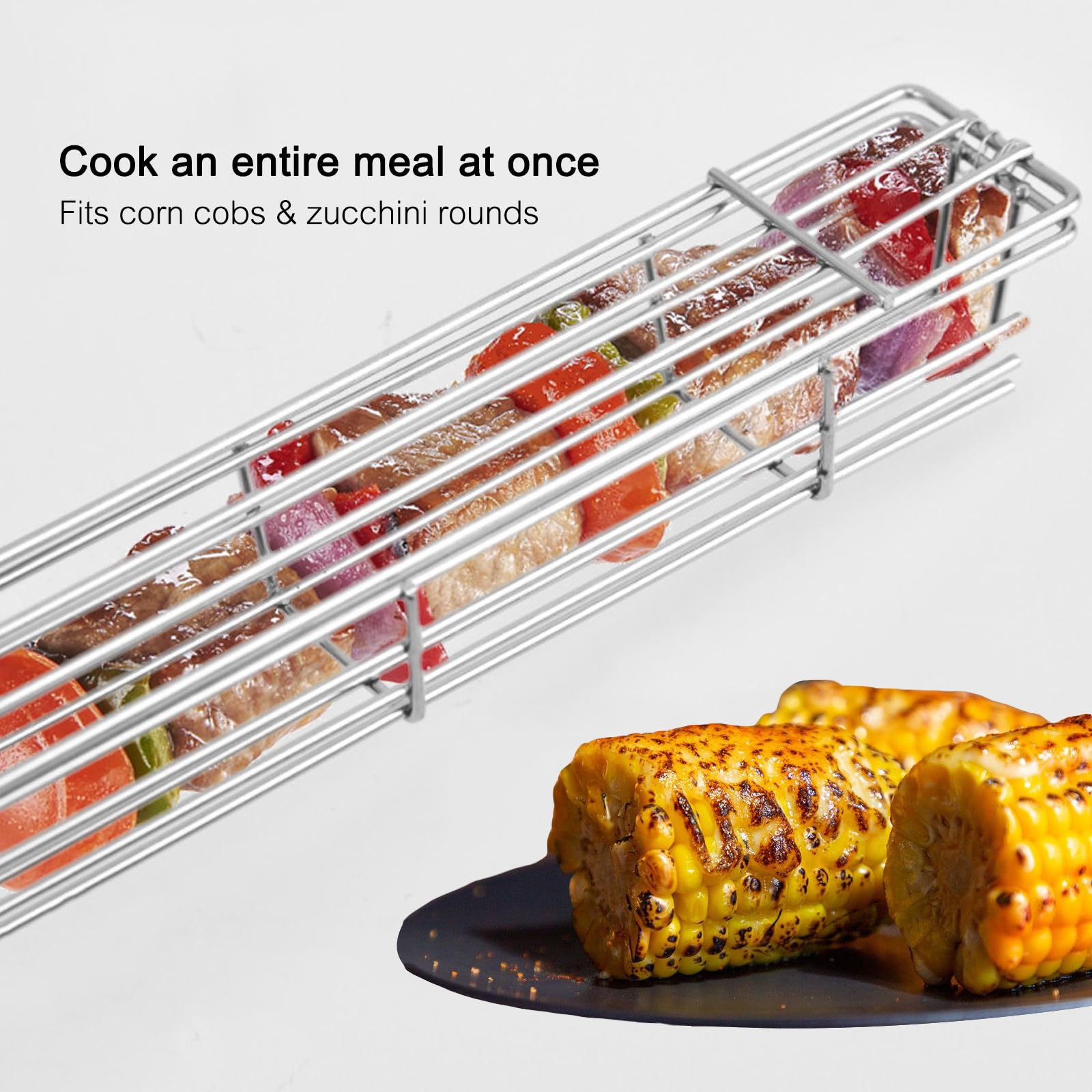 Cestino Griglia Barbecue Acciaio Inox 20x9x9 Cm - Per Verdure E Carne, Cilindrico - Foto 4