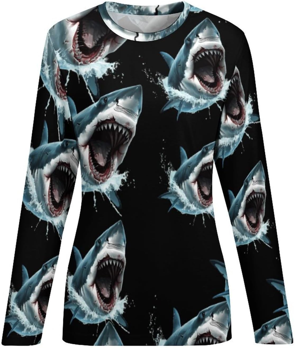 Shark Bite Women's Pajama Top Sleepwear Pajamas Sleep T-Shirt Long Sleeve Shirt Crewneck Tee