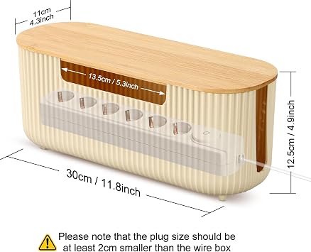 Cable Management Box Surface Wiring Cable Tray Cable Tidy Box Power Strips Cords Organizer Wire Storage Box with Lid Hiding Messy Cable Wire Box 30x12x11cm Beige for Desk Tv Extension Lead Cover Box