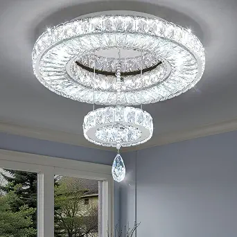 Modern Crystal LED Chandelier for Dining Room and Bedroom, 30W Dimmable Lighting, Silver