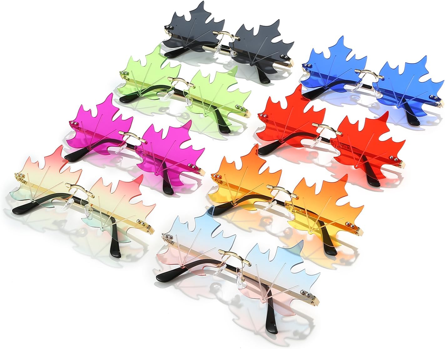 Fashion Maple Leaf Shape Sunglasses Vintage Rimless Irregular Metal Frame Decorative Glasses Unisex Party Christmas - Image 5