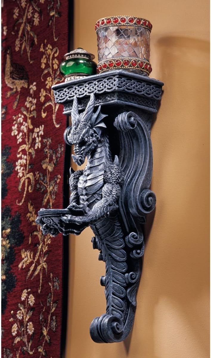 Design Toscano Dragons of Darkmoor Castle Wall Shelf Caryatid Sconce, 14 Inch, Single, 5.50" x 6.50"