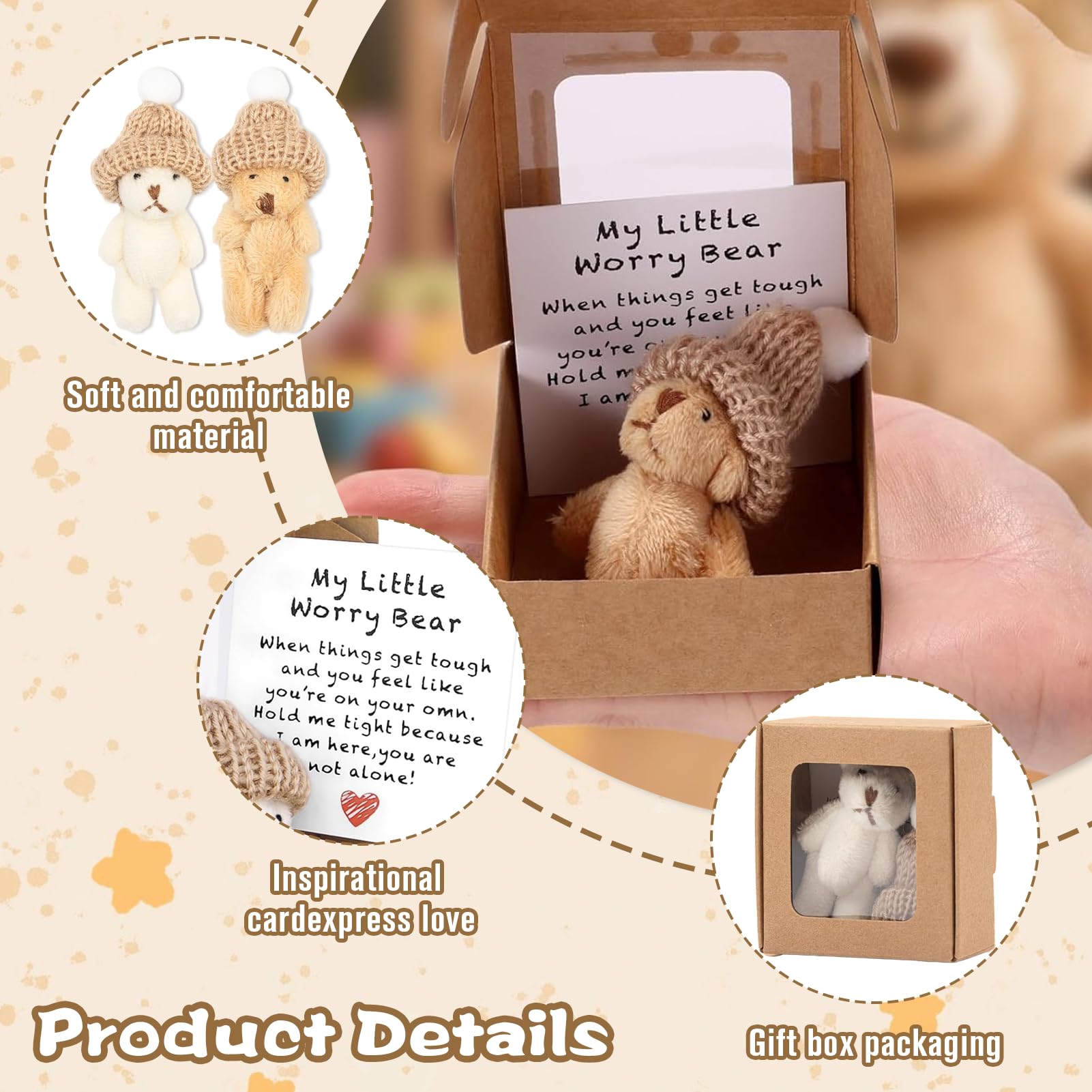 2 Pcs My Little Worry Bear In A Box, Worry Bears, Little Bear In A Box Set, Mini Pocket Teddy Hug - Image 3