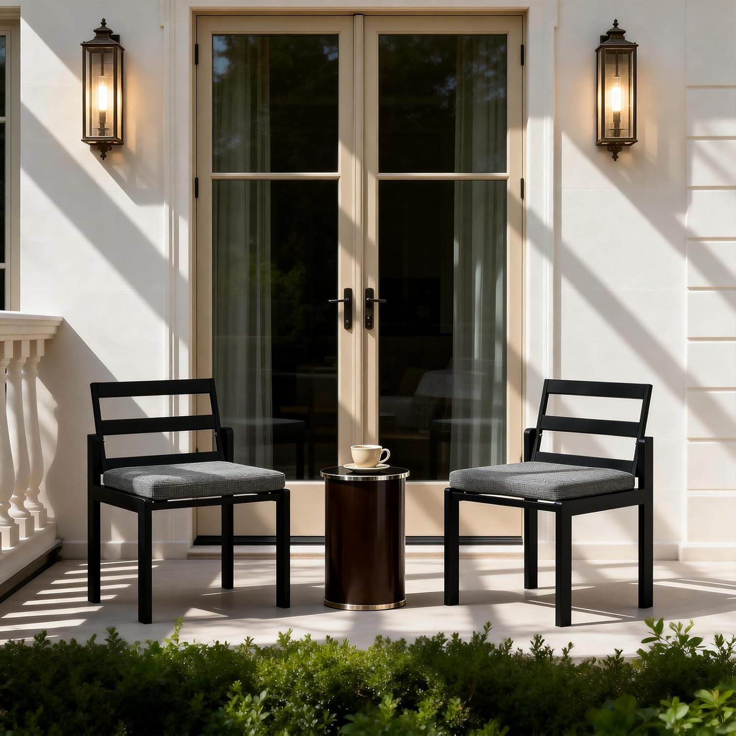 Patio Dining Chairs Set of 2, 420lbs Heavy Duty Outdoor Metal Chairs with Removable Cushions, 105° Ergonomic Back, Weather & Rust Resistant Furniture for Deck, Garden, Porch, Black