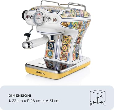 Ariete Positano Espresso Coffee Machine 1389/1P - Maxi Cappuccino Device, Milk Foaming Head, 850 Watt, 0.9 Liter Removable Water Tank, Removable Drip Tray and Cup Holder