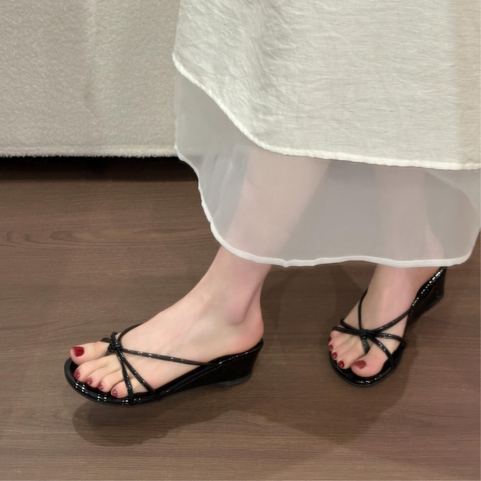 Sandali Donna A Tacco Alto Cuneo Estivo da Outdoor Strap Stretto Flip-Flops Casual-black-39