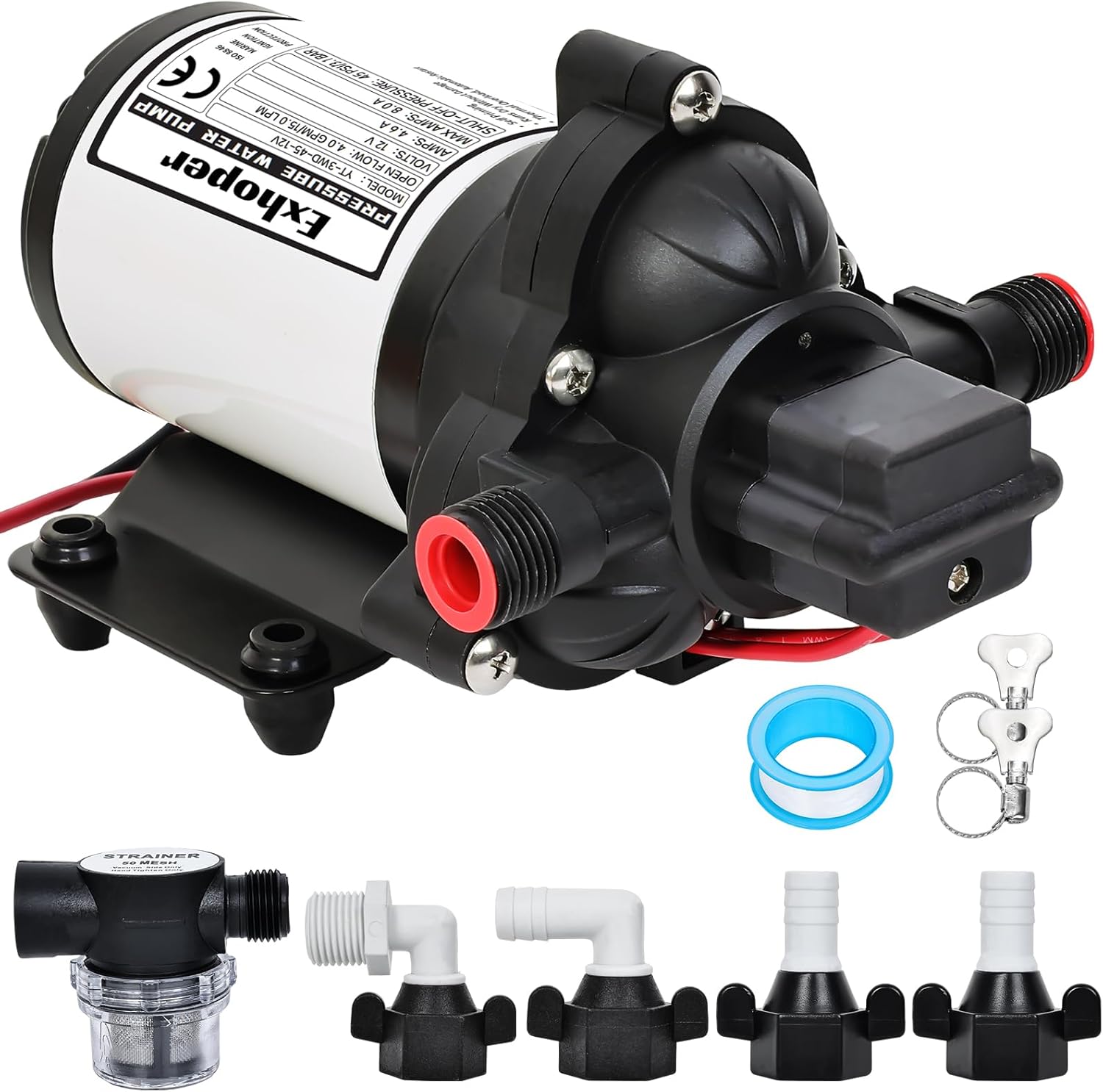 RV Water Pump, 12V DC Water Pressure Pump with Pressure Switch, Self Priming Diaphragm 4.0 GPM 45 PSI, for RV Marine Yacht Lawn Garden