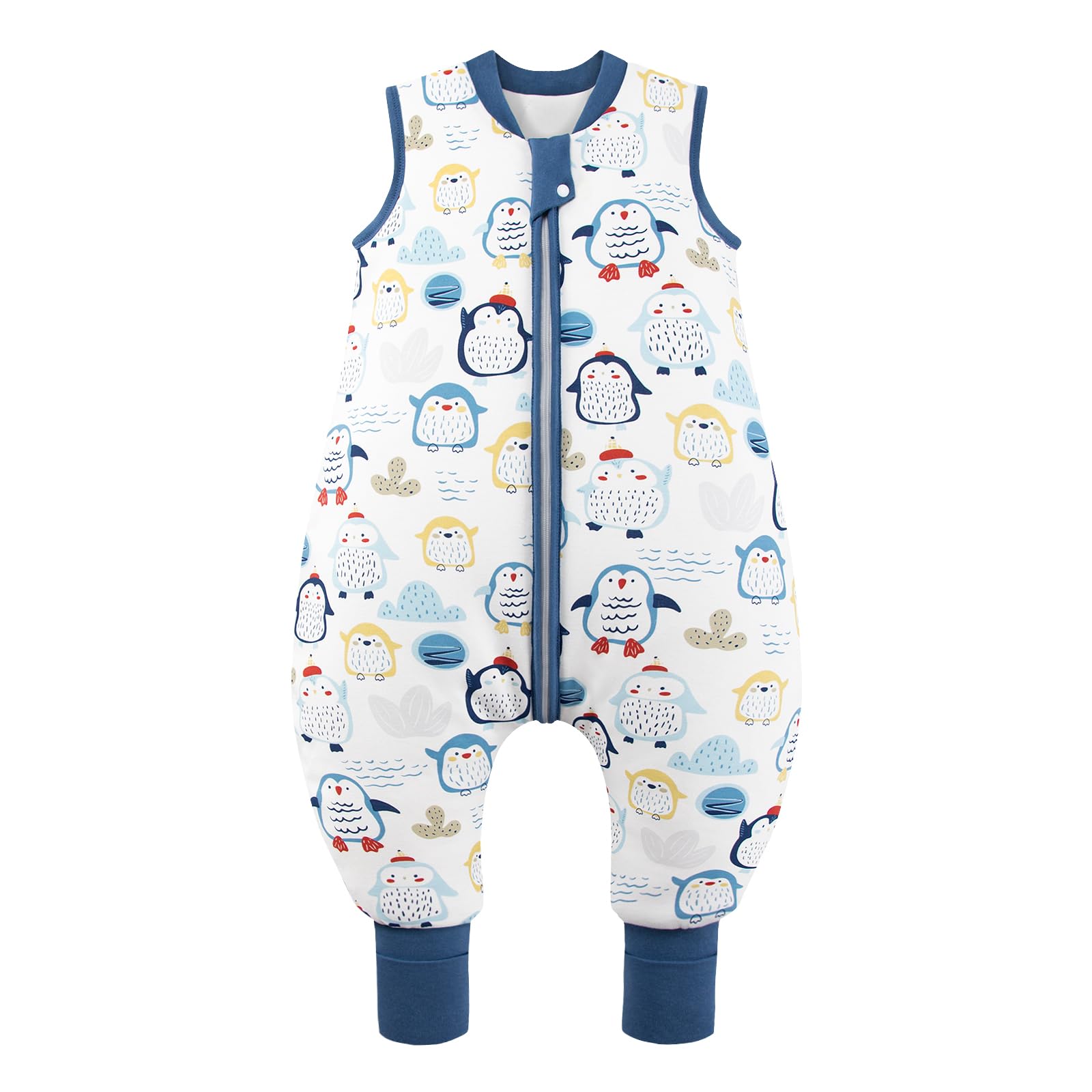 MIKAFEN Baby Schlafsack Winter mit Füßen 2.5 Tog 100% Baumwolle Kinder winterschlafsack für Jungen und Mädchen 100/Höhe105-115cm,Blauer Pinguin