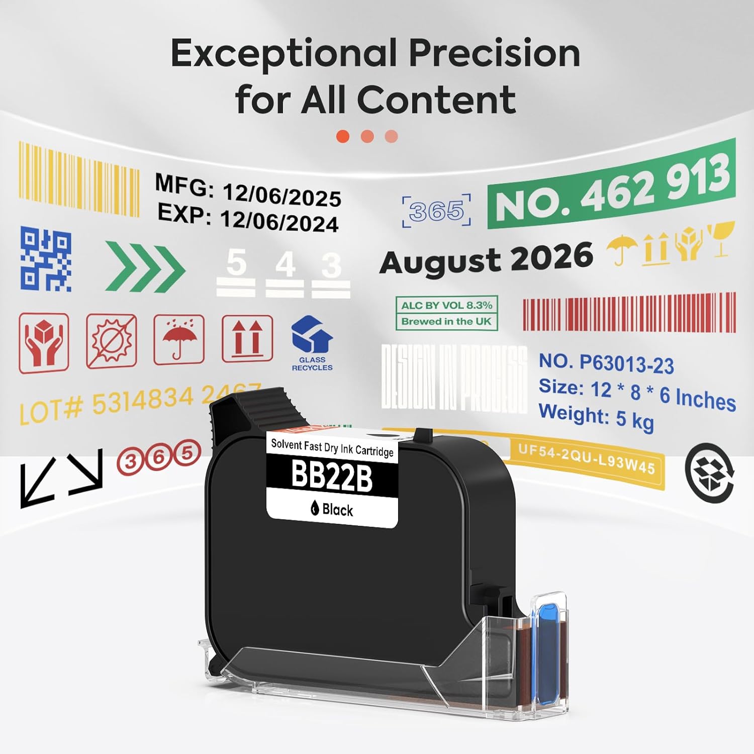 v4ink BB22B Original Solvent Quick Dry Black Ink Cartridge Replacement for Bentsai Handheld Inkjet Printer BT-HH6205B and BT-HH6205BL