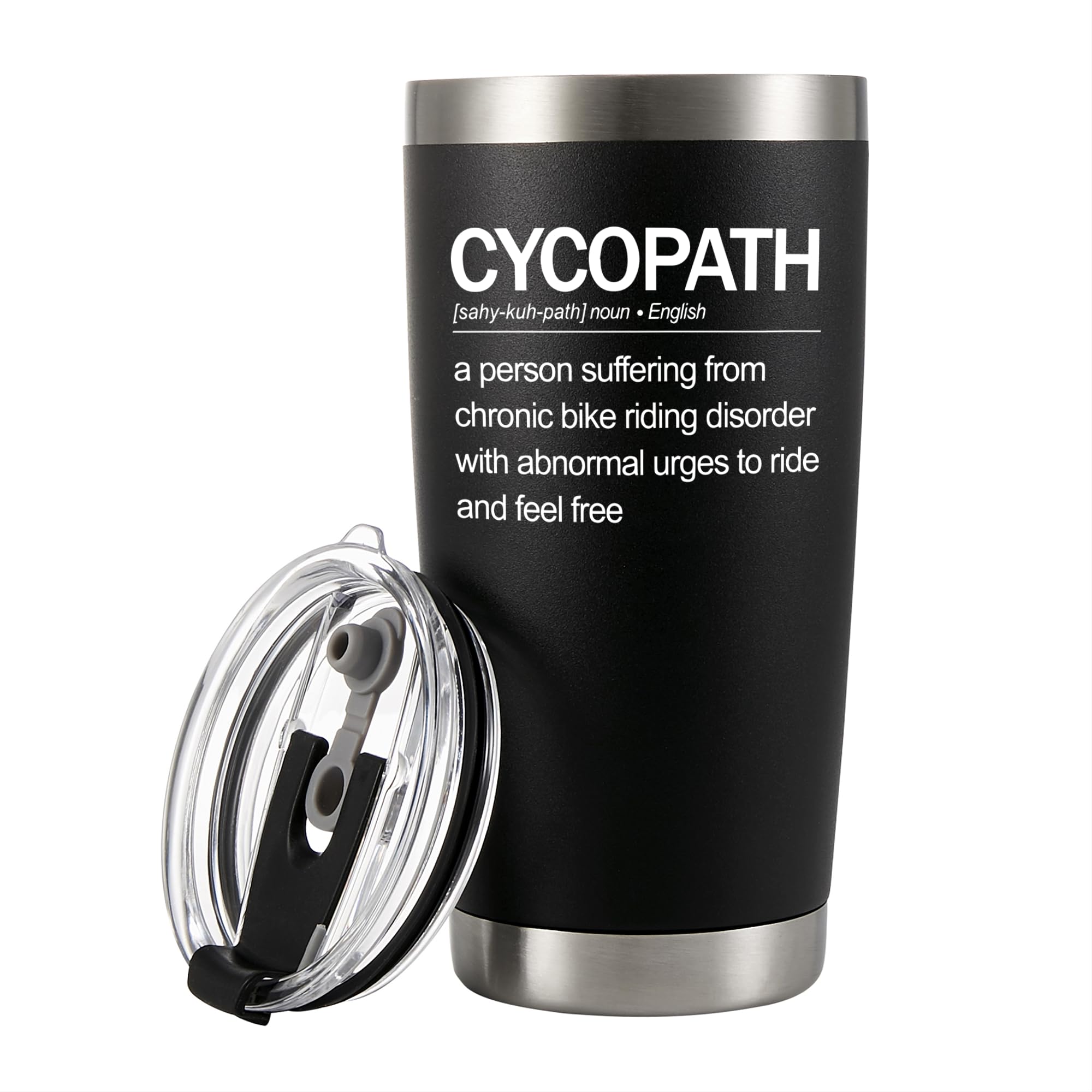 Cycopath Definition Tumbler Bikers Gift Biker Dad Mom Brother Sister Girlfriend Boyfriend Cyclist Gifts For Men Women Cycling Biking Vacuum Insulated Tumbler 20 oz Black with Removable Lid and Straw