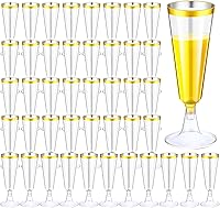 Vista 1 de 100 Pack Plastic Champagne Flutes, 5 oz Disposable Plastic Party Champagne Cups, Clear Toasting Wine Cocktail Glasses Bulk with Gold Rim for Wedding